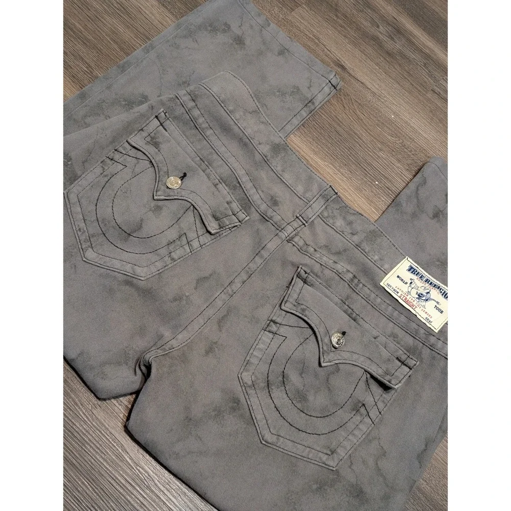 True Religion Straight W/Flaps Grey Marble Acid Wash‎ Jeans Mens 40 Made in USA